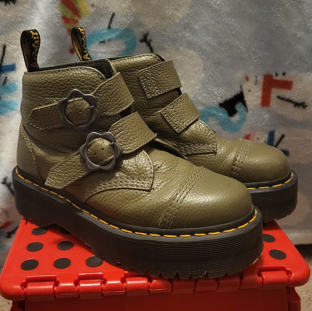 Devon Flower Buckle Leather Platform Boots